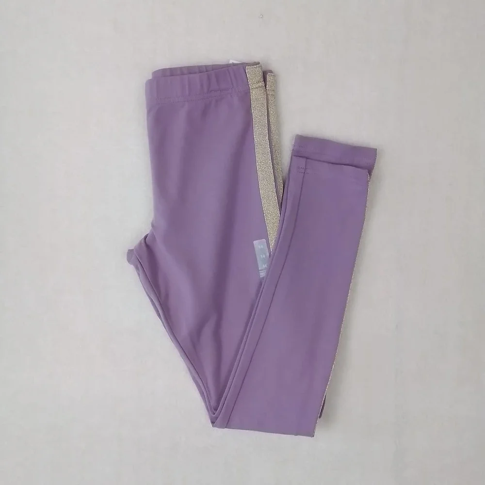 OshKosh Cotton Blend Leggings Size‎ 14 Lavender w/ Gold Shimmer Racer Stripe